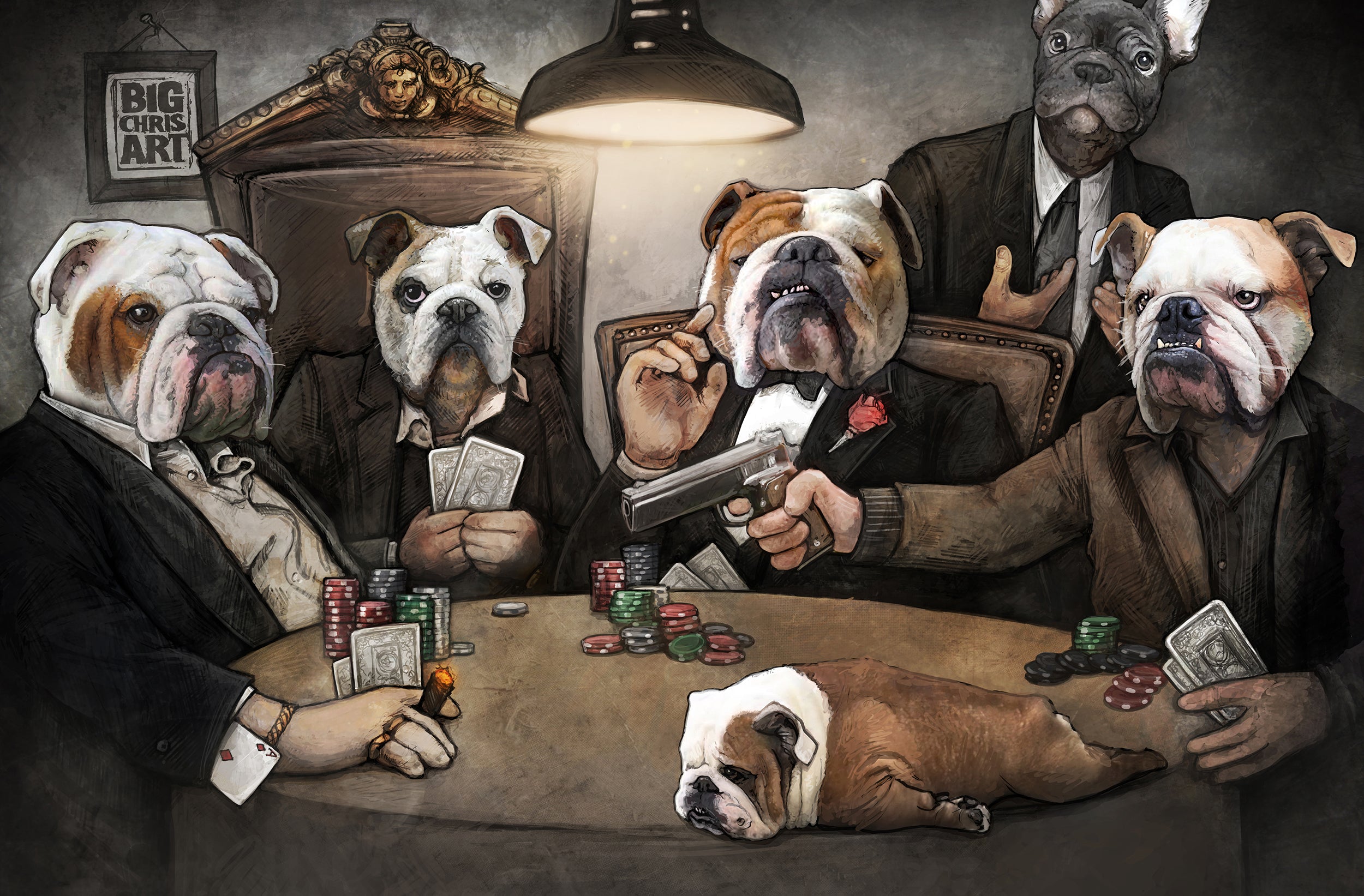 Bulldogs playing poker shops