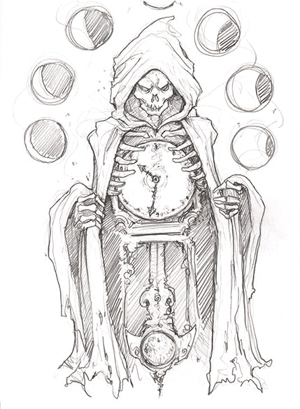 Original Art | Grim Reaper Clock | 6x8 Original Pencil Sketch